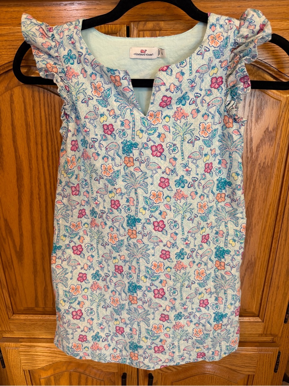 Vineyard Vines Light Blue Floral Ruffle Sleeve Dress
